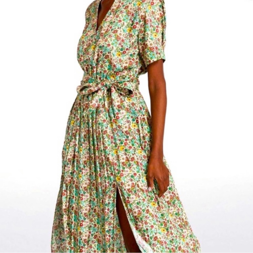 SANDRO Fiona Dress Womens (EU) 36 Midi Short Sleeve Elastic Waist Floral